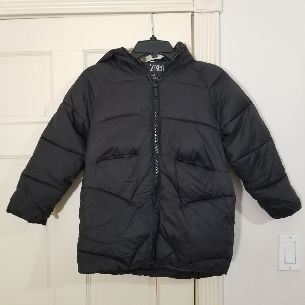 Zara Girls Black Puffer Coat with Pockets Size 9